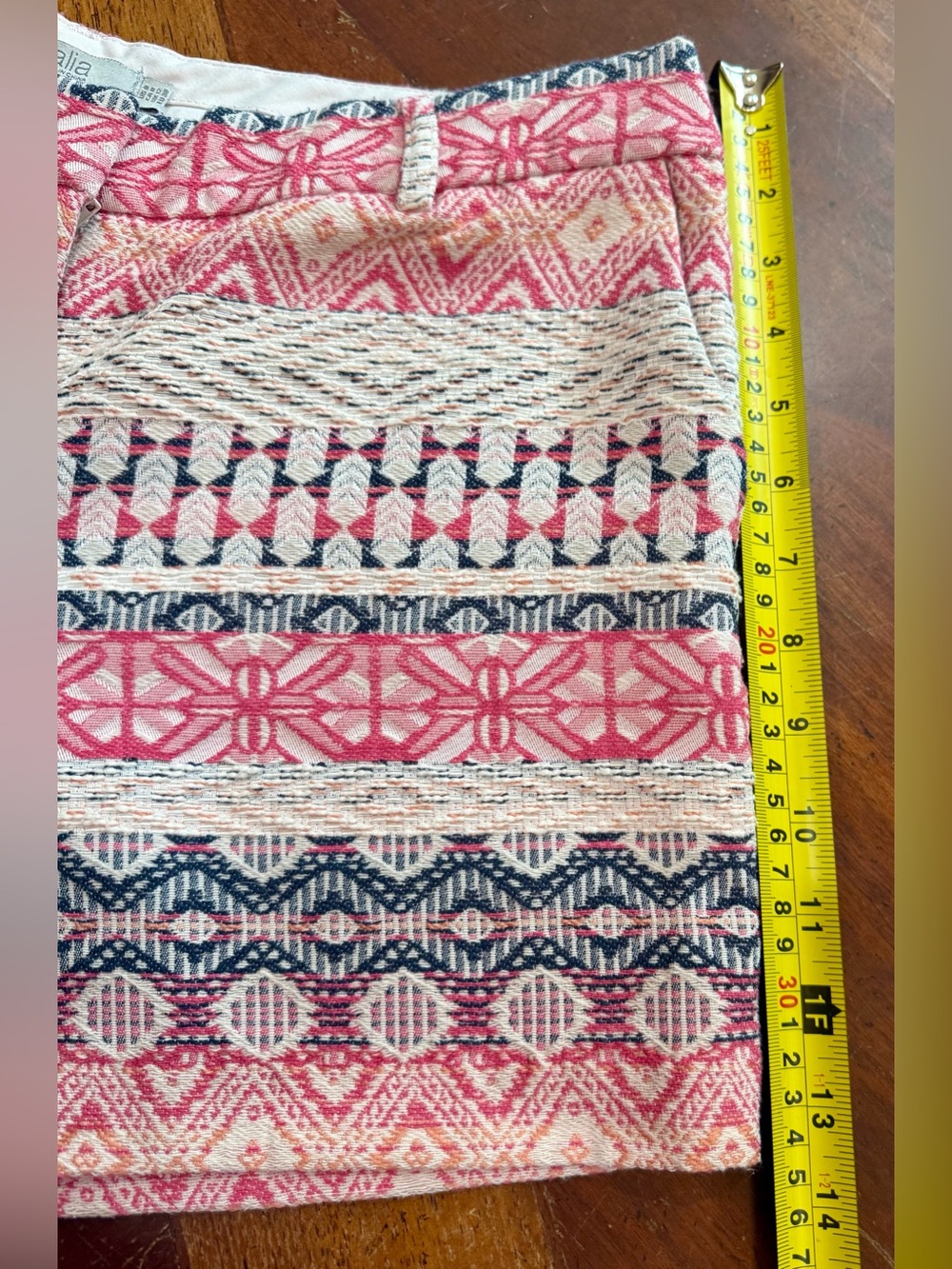 Boho Paisley High-Waist Shorts | Pink & Cream Printed Linen-Blend Bottoms | Sz 8 - Picture 15 of 15